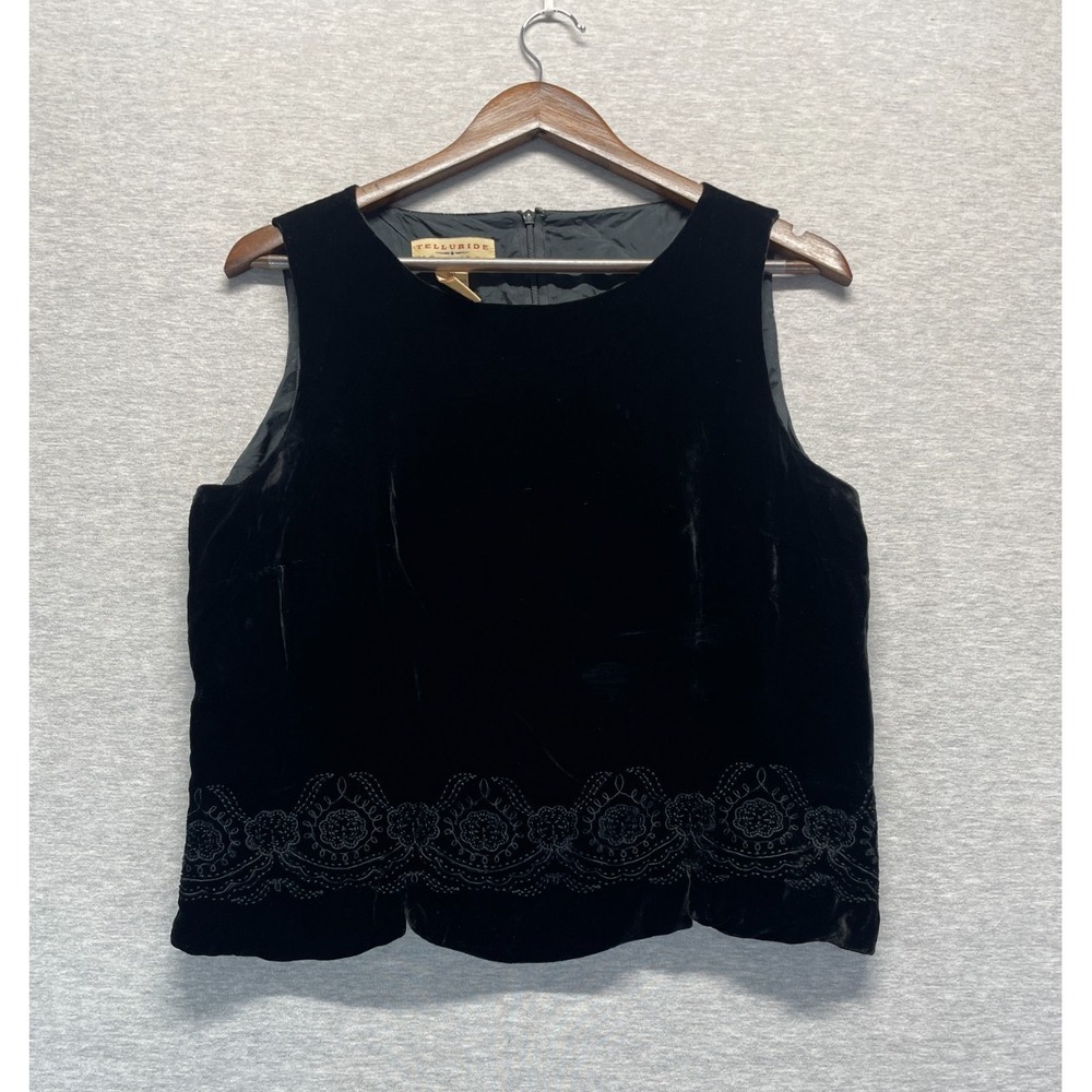Telluride Clothing Company Cropped Tank Top Womens 14 Black Embroidered Back Zip